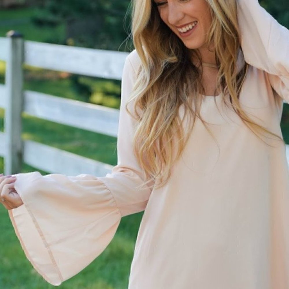 BP Blush Pink Peach Pastel V Neck Bell Sleeved Top